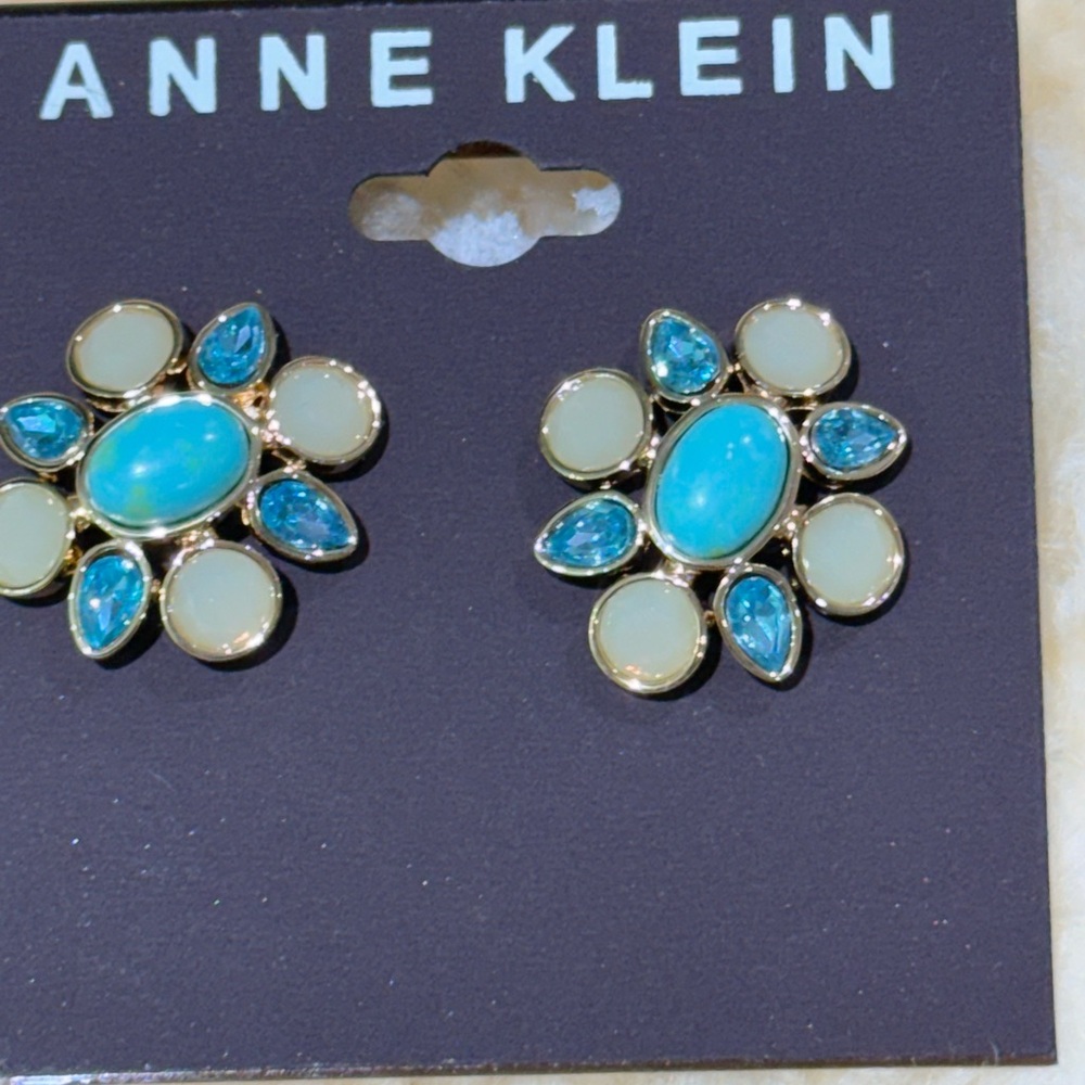 Anne Klein Gold and Blue Floral Earrings - Picture 2 of 3